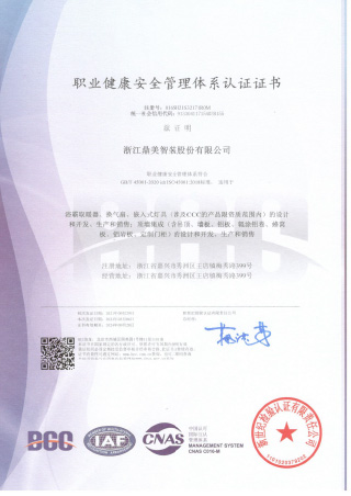 職業(yè)健康安全管理體系認(rèn)證證書